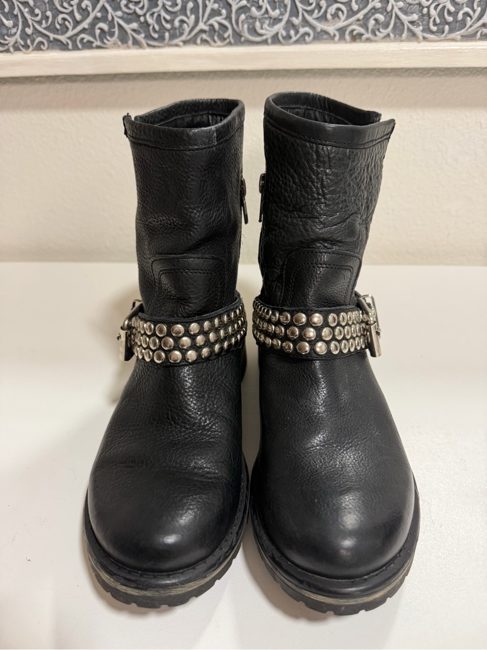 Steve Madden Fraankie Black Leather Studded Moto Ankle Boots